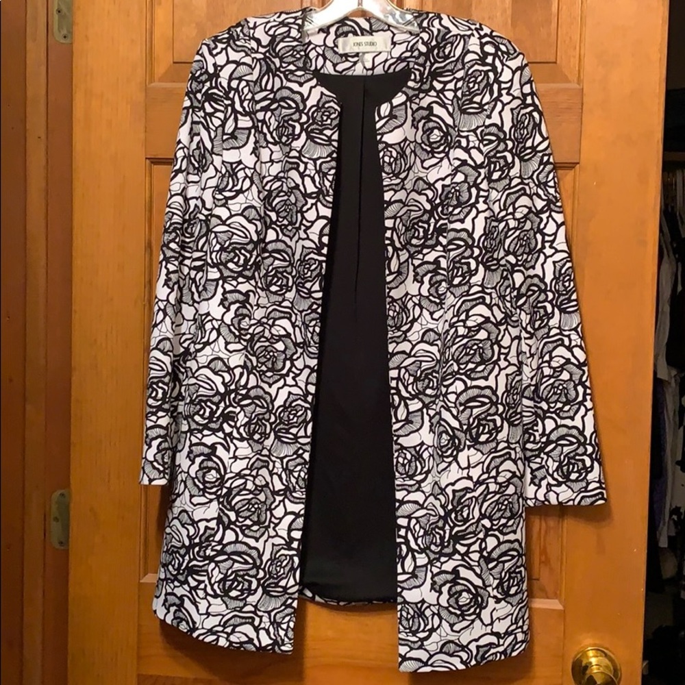 Lined black and white statement jacket
